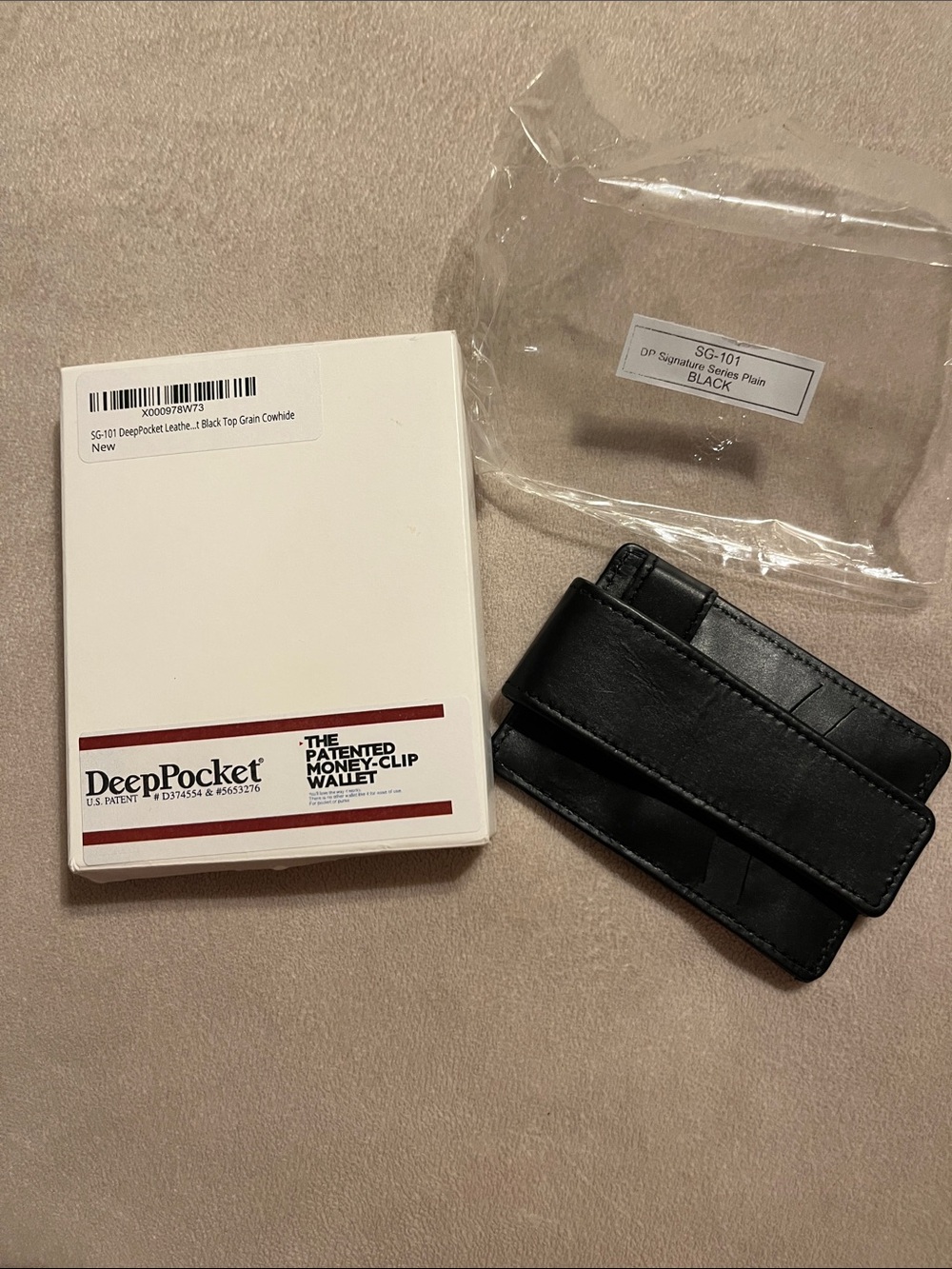 NWT DEEPPOCKET Black Leather Money-Clip Wallet